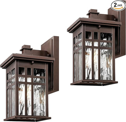 zeyu 12 Inch Patio Wall Light Fixture, 2 Pack Outdoor Modern Wall Lights, Die-Cast Aluminum, Oil Rubbed Bronze Finish with Water Ripple Glass Glass, 20068B1-2PK ORB WP