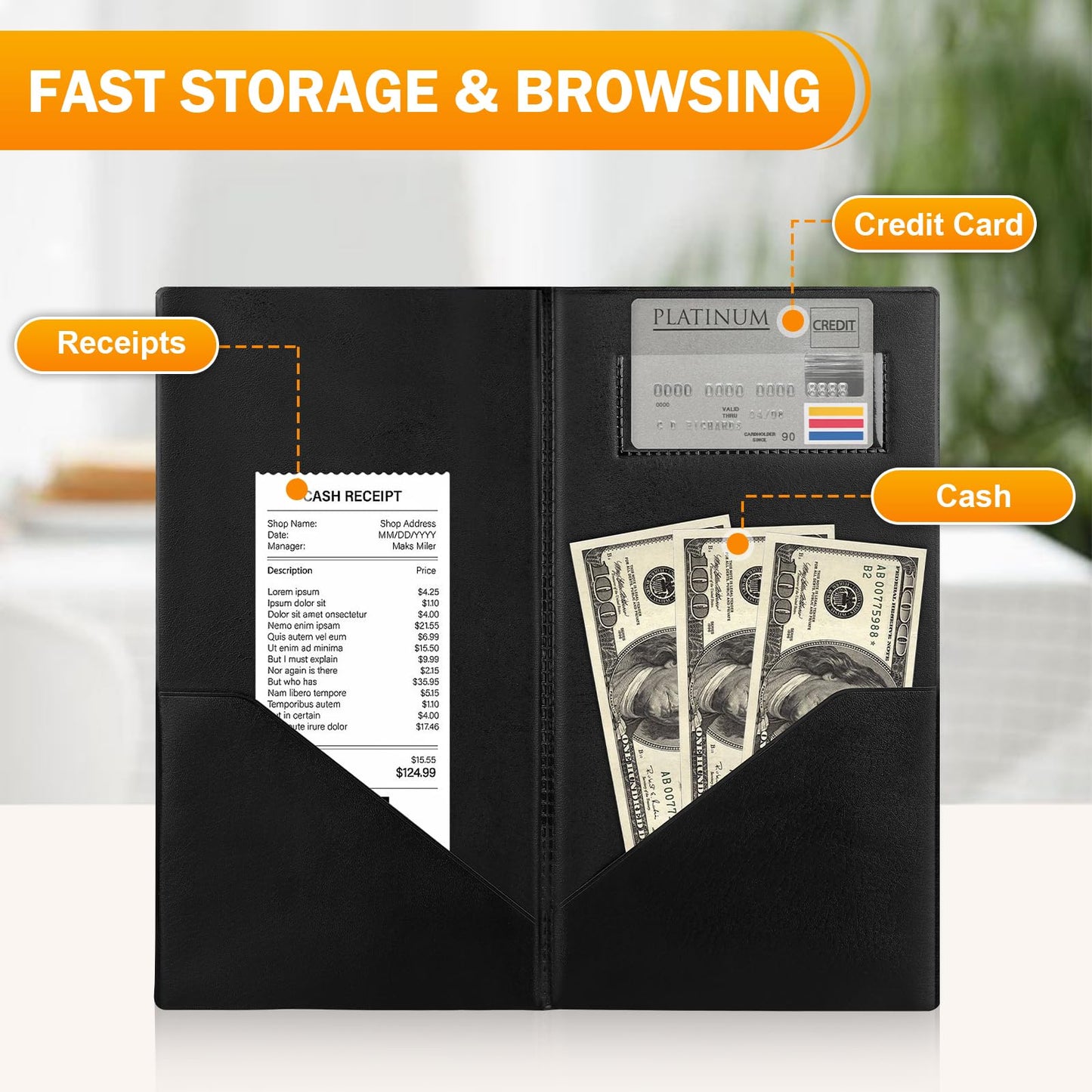 50 Pcs Server Books, Check Presenters for Restaurants, PVC Server Books for Waitress Guest Check Holder
