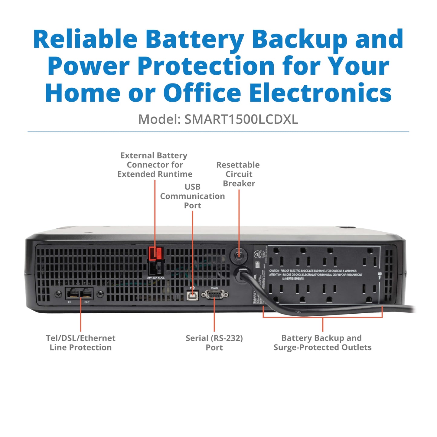Tripp Lite 1000VA Smart UPS Battery Back Up, 500W Tower, 8 Outlets, LCD Display, AVR, USB, Tel / DSL / Coax Protection, 3 Year Warranty & $250,000 Insurance (SMART1000LCD) Black
