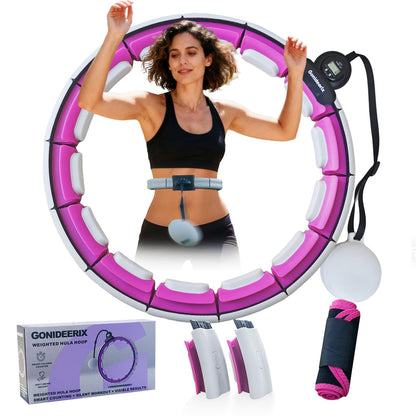 Gonideerix Infinity Smart Hula Hoop, Adjustable 24''-41'', Weighted Fitness Hoop for Exercise, Core Training, Weight Loss & Fat Burning, Indoor Cardio with LED Counter(Pink)