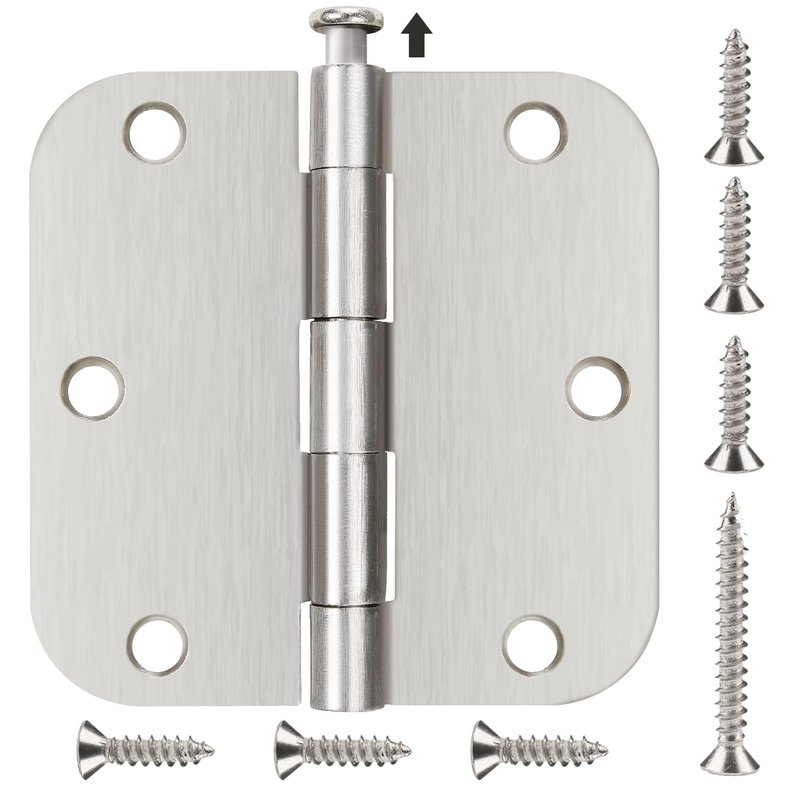 24 Pack Brushed Nickel Door Hinges 3.5 x 3 1/2 Inch Interior Rounded 5/8" Radius Corners Iron Bifold Silver Residential Satin Nickels Hinge for Doors Hardware Kit Office Bedroom Study Living Room