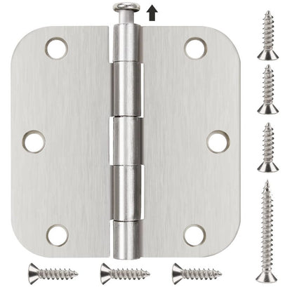 24 Pack Brushed Nickel Door Hinges 3.5 x 3 1/2 Inch Interior Rounded 5/8" Radius Corners Iron Bifold Silver Residential Satin Nickels Hinge for Doors Hardware Kit Office Bedroom Study Living Room