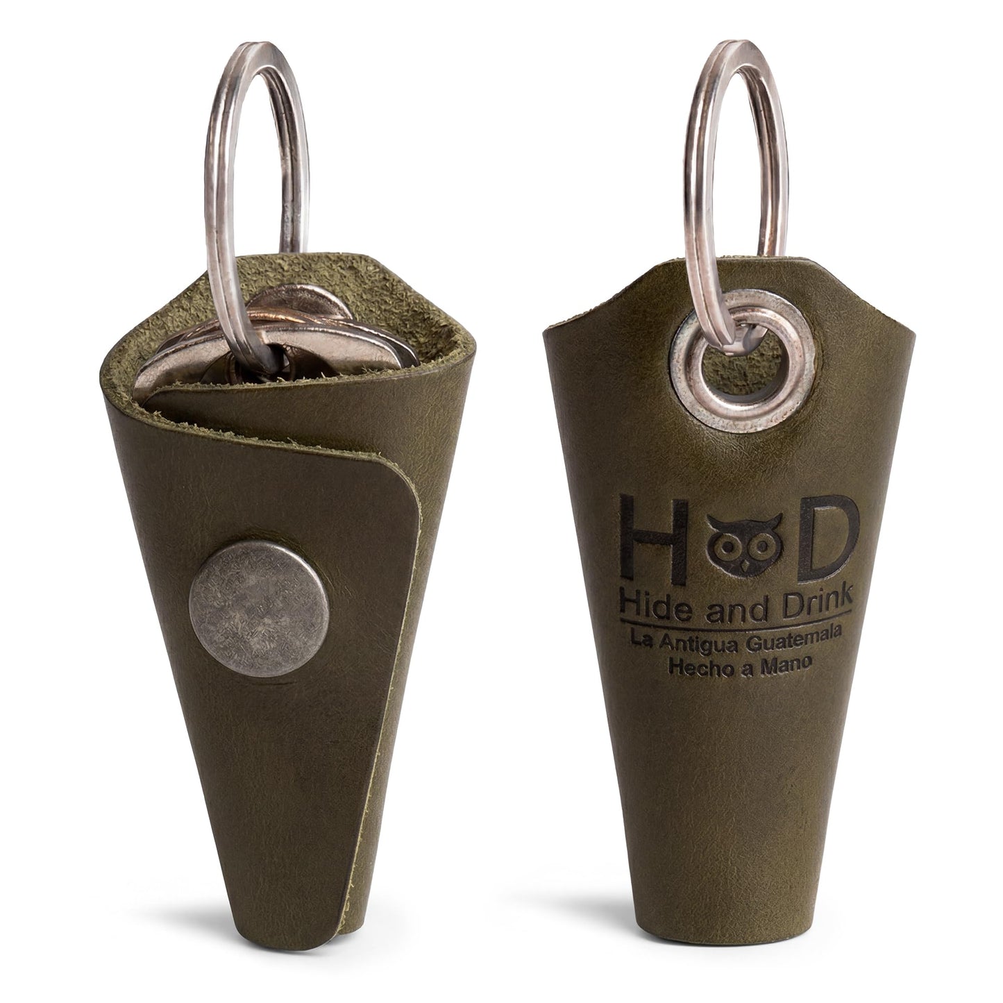 Hide & Drink Full Grain Leather Wrap Keychain, Organizer Snap Closure, Key Ring Cover, Silencer Sleeve Key Holder for Men (Dark Jade)