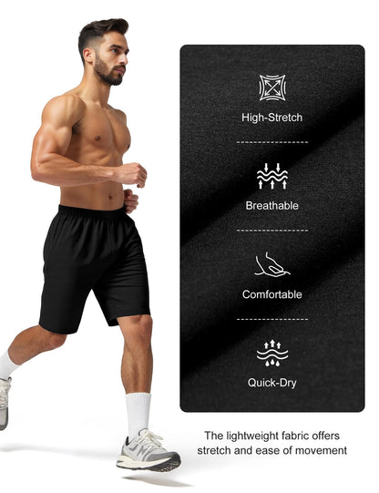 Naarts Men's Athletic Shorts 9'' Quick Dry Workout Running Shorts Lightweight Sports Gym Basketball Shorts with Pockets Black,Large