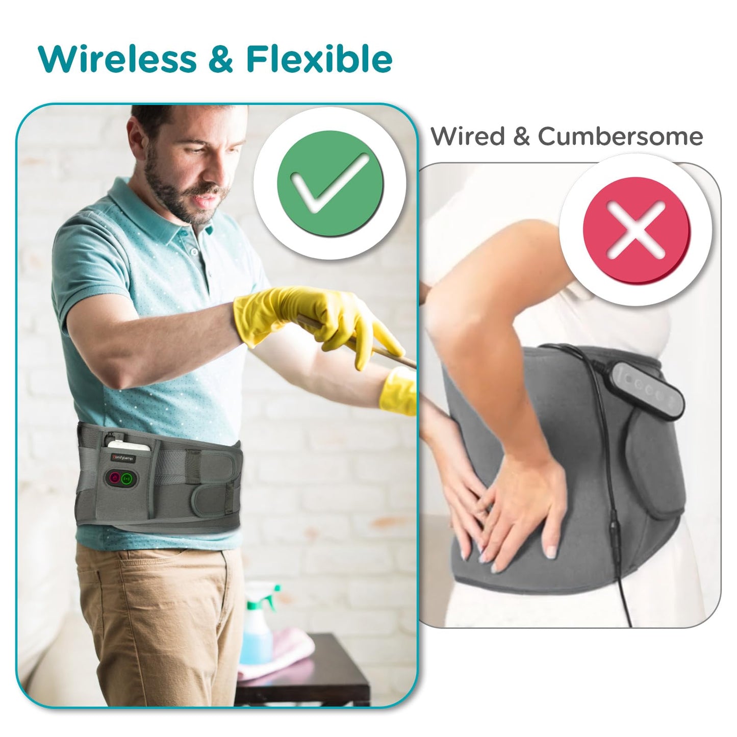 Comfytemp Cordless Heating Pad with Massager for Back Pain Relief, Portable Lower Back Massager FSA Eligible HSA Rechargeable, Birthday Gifts for Women Men Mom Dad Seniors Christmas 3 Heat 30 Auto-Off