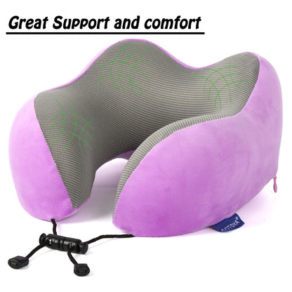 Travel Pillow,Travel Neck Pillows for Sleeping,100% Pure Memory Foam Soft Comfort & Support Pillow for Airplane/Car/Office&Home Rest Use-Pink