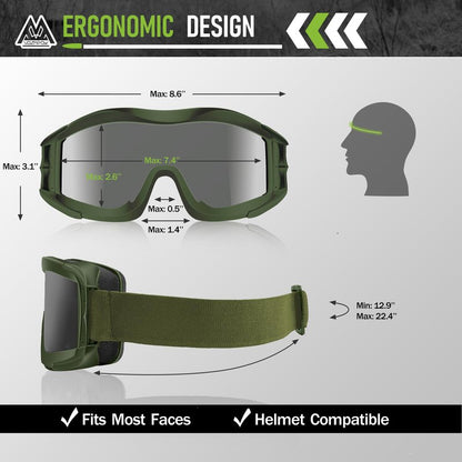 VOZAPOW Airsoft Goggles Anti Fog with ANSI Z87.1 Certified, Safety Goggles Impact Resistant, Tactical Shooting Glasses
