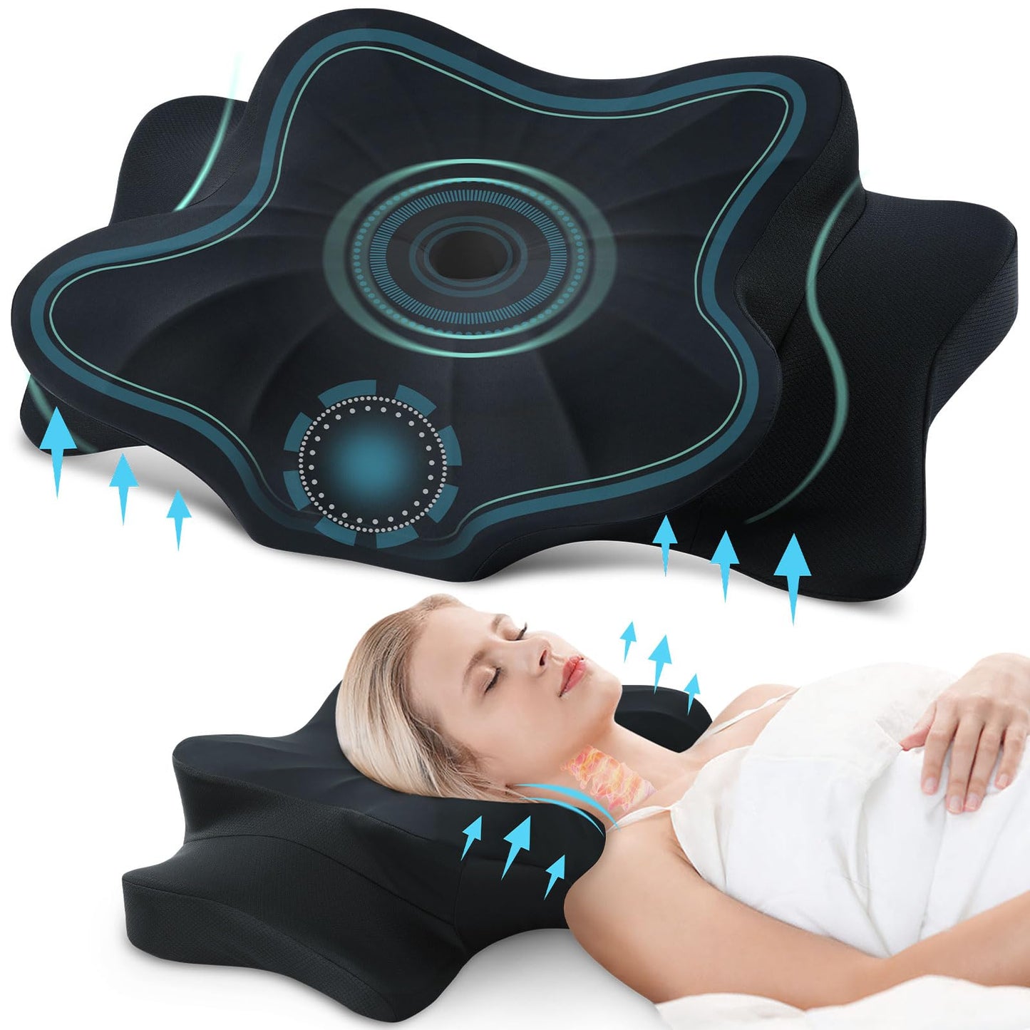 DONAMA Cervical Pillow for Neck and Shoulder,Contour Memory Foam Pillow,Ergonomic Neck Support Pillow for Side Back Stomach Sleepers with Pillowcase
