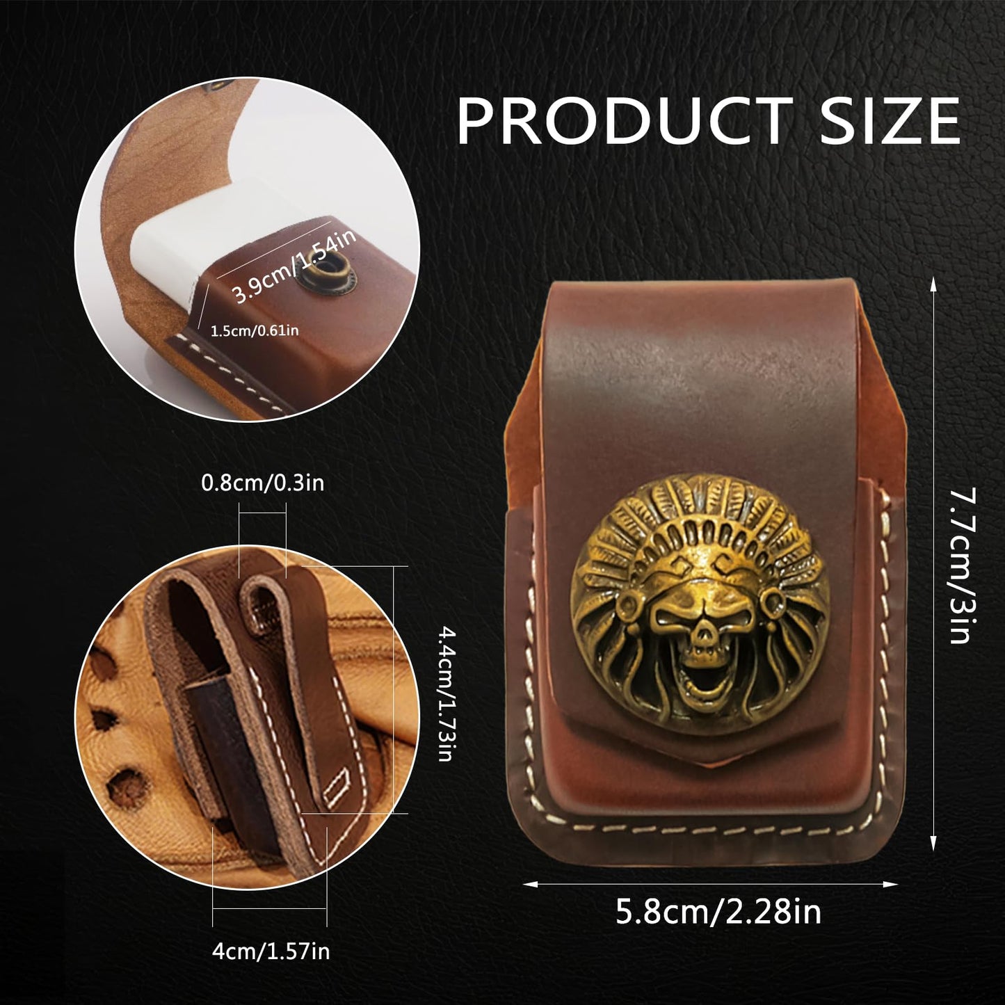 Handcrafted Leather Lighter Case, Flip Top Leather Pouch with Metal Buckle, Handmade Flip top Lighter Pouch, Holder Case with Pocket Belt Loop,Brown F