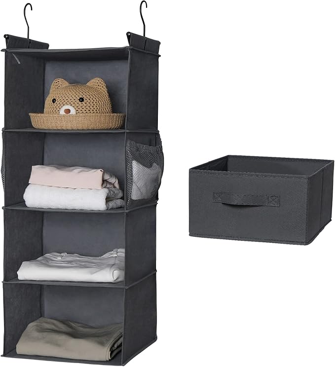 MAX Houser 4-Shelf Hanging Closet Organizer, Space Saver, Cloth Hanging Shelves