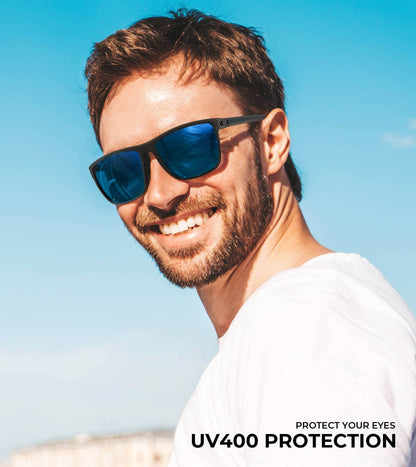KALIYADI Polarized Sunglasses Men, Lightweight Mens Sunglasses Polarized UV Protection Driving Fishing Golf (Black/Dark Blue/Green)
