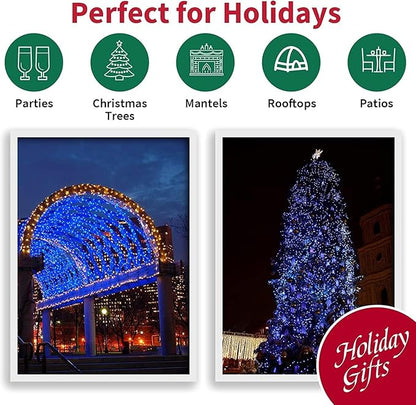 LAMPHOME 66ft Christmas Decorative Mini Lights,200 LED Transparent Wire Fairy Starry String Lights Plug in, 11 Lighting Modes, for Indoor Outdoor Xmas Tree Wedding Party Decoration (Blue)