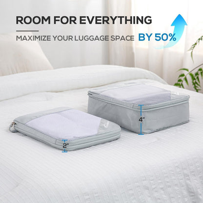 Compression Packing Cubes, 5 Set Packing Cubes for Travel Compression, Lightweight Compressible Package Organizer for Carry On and Suitcases, Light Grey