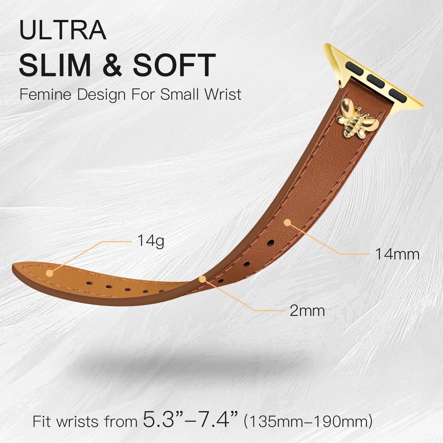 JR.DM Slim Leather Bands Compatible with Apple Watch Band 38mm 40mm 41mm 42mm 44mm 45mm 46mm 49mm, Genuine Leather Band with Charms, Feminine Design for Iwatch Ultra SE Series 11 10 9 8 7 6 5 4 3 2 1