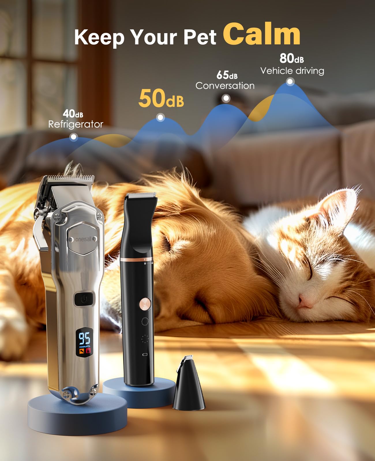 oneisall Dog Grooming Kit for Heavy Thick Hair&Coats/Low Noise Rechargeable Cordless Waterproof Dog Clippers for Grooming Animals&Pets/Pet Shaver with Stainless Steel Blade and Paw Trimmer