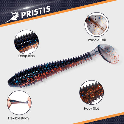 Pristis 35 pcs Paddle Tail Swimbaits, 3 inchs Fishing Soft Lures for Bass Crappie Walleye Trout, Durable Plastic Sinking Bait Swimmer Kit for Saltwater Freshwater Texas Carolina Fitness Rig, Bluegill