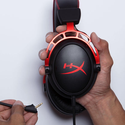 HyperX Cloud Alpha Gaming Headset Headphone Wired Detachable Noise Cancelling Microphone Dual Chamber Drivers Memory Foam Over-Ear Soft Leatherette for PC Xbox Nintendo Switch PS4 Black Red (Renewed)