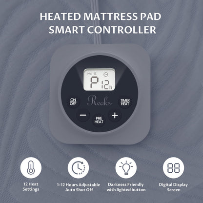 King Size Electric Heated Mattress Pad - Bed Warmer with Memory & Preheat Functions, 12 Heat Settings Dual Control for 1-12 Hours Auto Off, Lighted Button