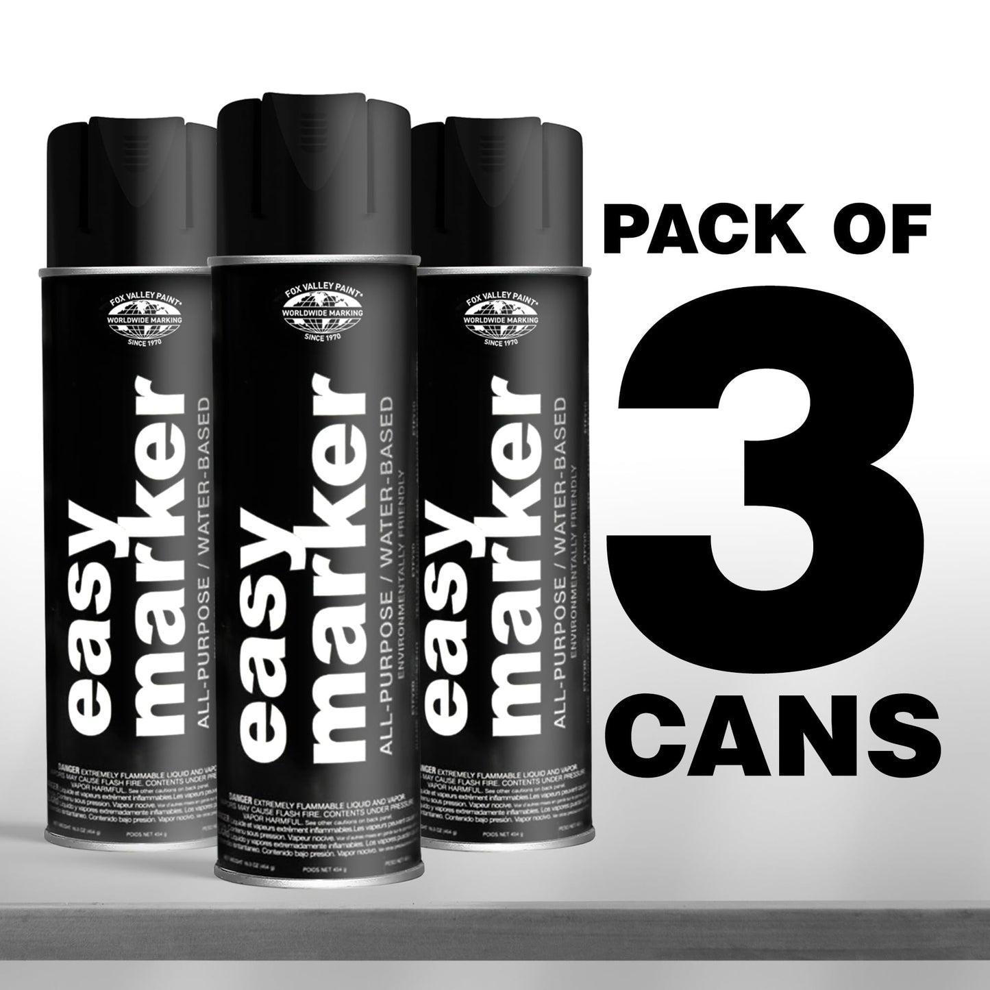 Fox Valley Easy Marker Inverted Marking Spray Paint, Black - 18 oz (Pack of 3), Upside Down Marking Paint for Grass & Tree Marking, Parking Lot, Quick Drying & Durable