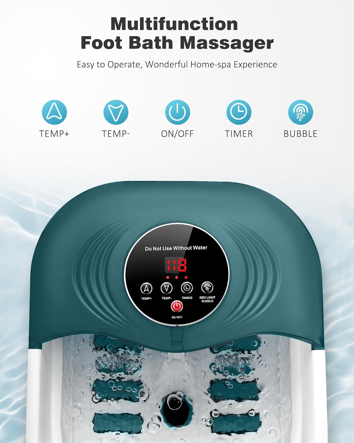 Foot Spa Bath Massager with Heat, Bubbles, Vibration, 8 Removeable Roller (not Motorized), Pedicure Foot Spa with 95-118℉ Temperature Control for Relaxing Feet at Home