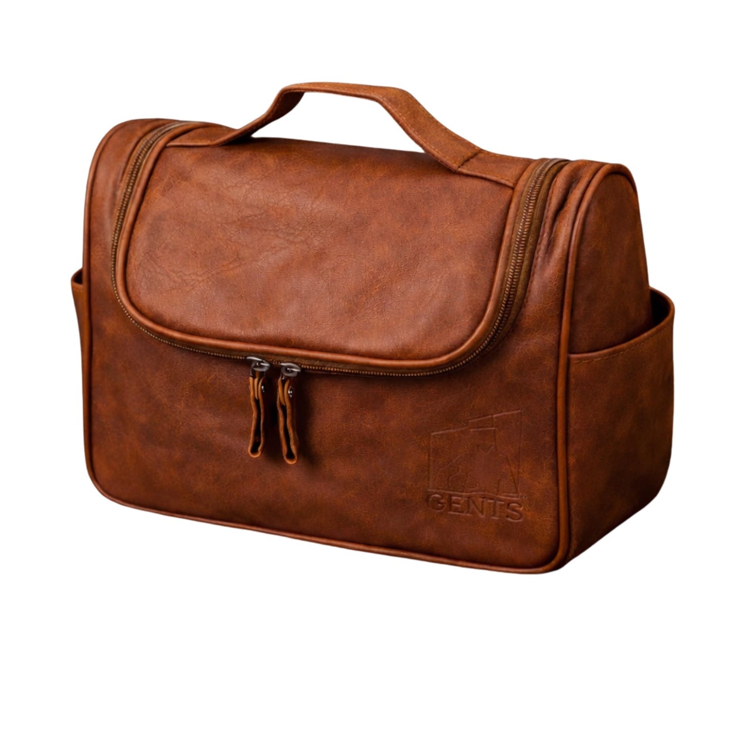 G.B.S GENTS Faux Leather Men’s Toiletry Bag – Travel Dopp Kit with Zippered Compartments, Carry Handle, Water-Resistant Lining – Shaving & Grooming Organizer for Men
