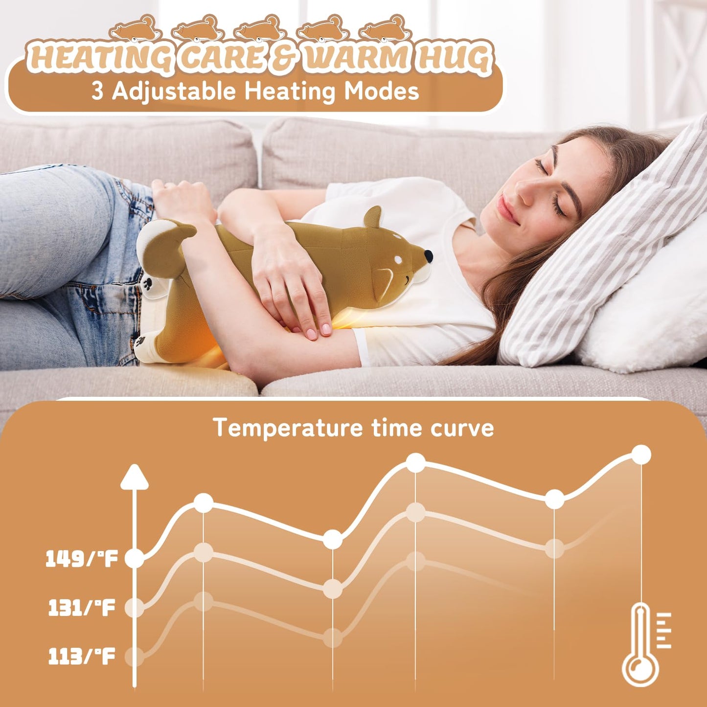 Electric Heating Pad for Period Cramps, Cuddly Soft 14" Capybara Plush with a Hot Soft Belly USB Powered, Menstrual Heating Pad Neck Shoulder Pain Relief, Gift for Women Daughter Wife