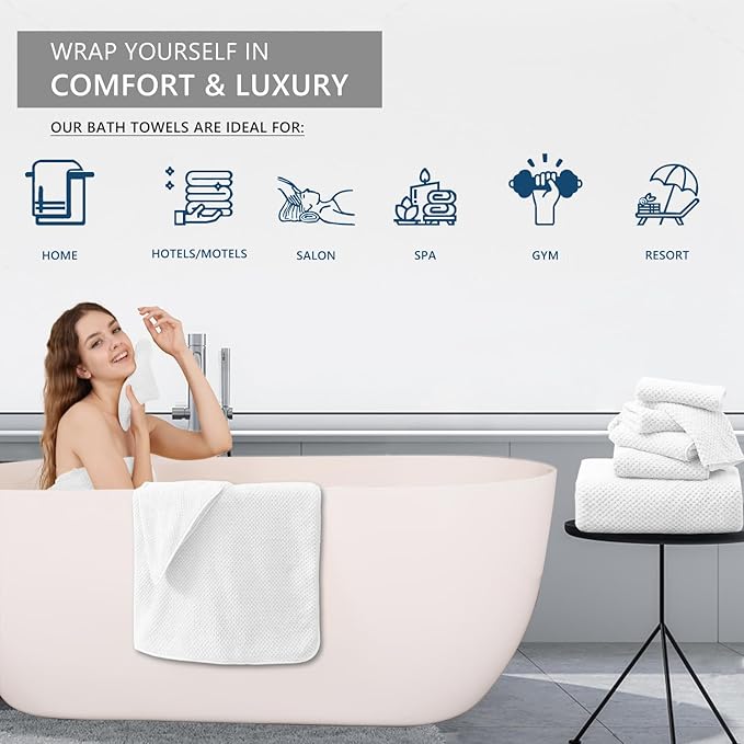 8 Piece Bathroom Towel Set White |2 Oversized Large Bath Towels Sheet, 2 Hand