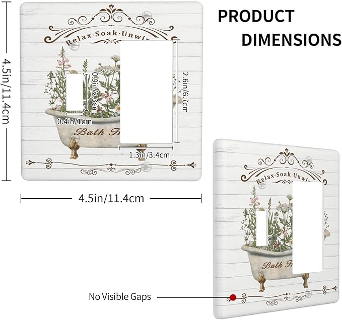 Rustic Farmhouse Wooden Board Botanical Flower 2 Gang Combination Light Switch Cover Decorative Toggle Rocker/Decora Wall Plate Electrical Faceplate for Bathroom Kitchen Home Decor