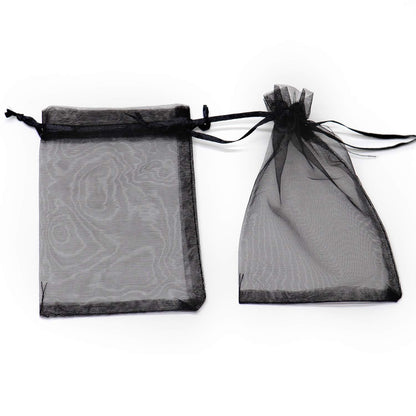Bezall 100Pcs Organza Bags 6x8 Inch, Black Halloween Party Favor Bags with Drawstring, Mesh Jewelry Gift Bag Christmas Candy Pouches