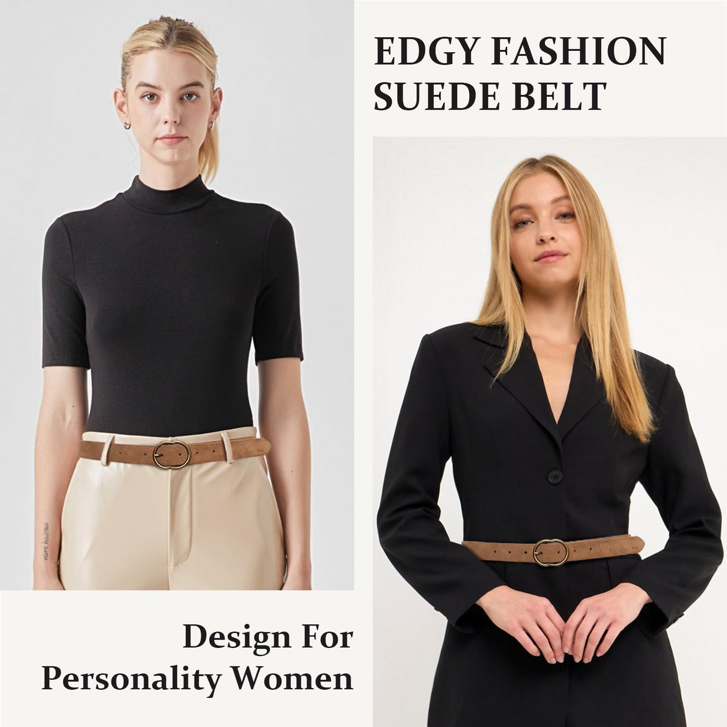 JIEDE Suede Women's Belt Fashion Brown Waist Belt for Women Adjustable Ladies Skinny Belts for Jeans Pants Dress (Brown01Suede-width 28mm, S - Fits Waist 30''-34'')