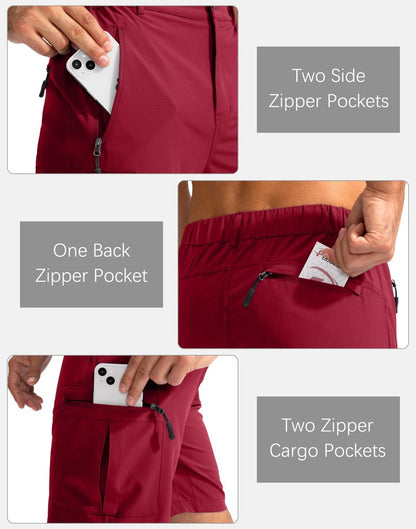 Pudolla Men's Hiking Cargo Shorts 9" Lightweight Outdoor Work Shorts for Men Travel Golf Camping Casual with 5 Zipper Pockets(Red XX-Large)