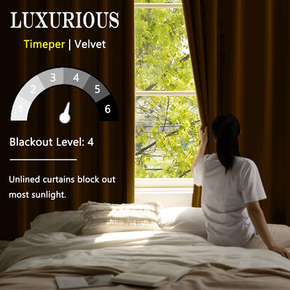 Timeper Gold Brown Pleat Back Tab Velvet Curtains W104 x L84 inches 1 Panel, Room Darkening Solid Home Decor Curtains for Bedroom Living Dining Room Thermal Insulated Luxury Super Soft Window Drapes