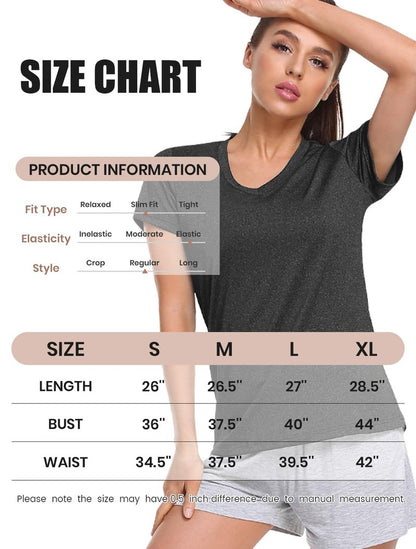 Cosy Pyro Women's Short Sleeve V-Neck Athletic T-Shirt Exercise Yoga Tees Dry Fit Gym Shirts Moisture Wicking Workout Tops Pack of 5 Black1/Black/Gray/Navy/Wine M