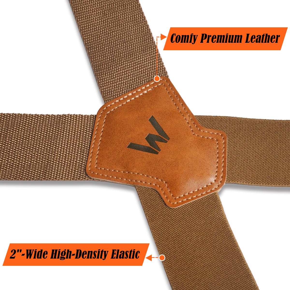 WELKINLAND Khaki 2Inch-Wide Suspenders, Heavy-Duty Work Suspenders Men, Big And Tall Suspenders Men for Pants, Mens Suspender Hooks Belt Loop For Jeans