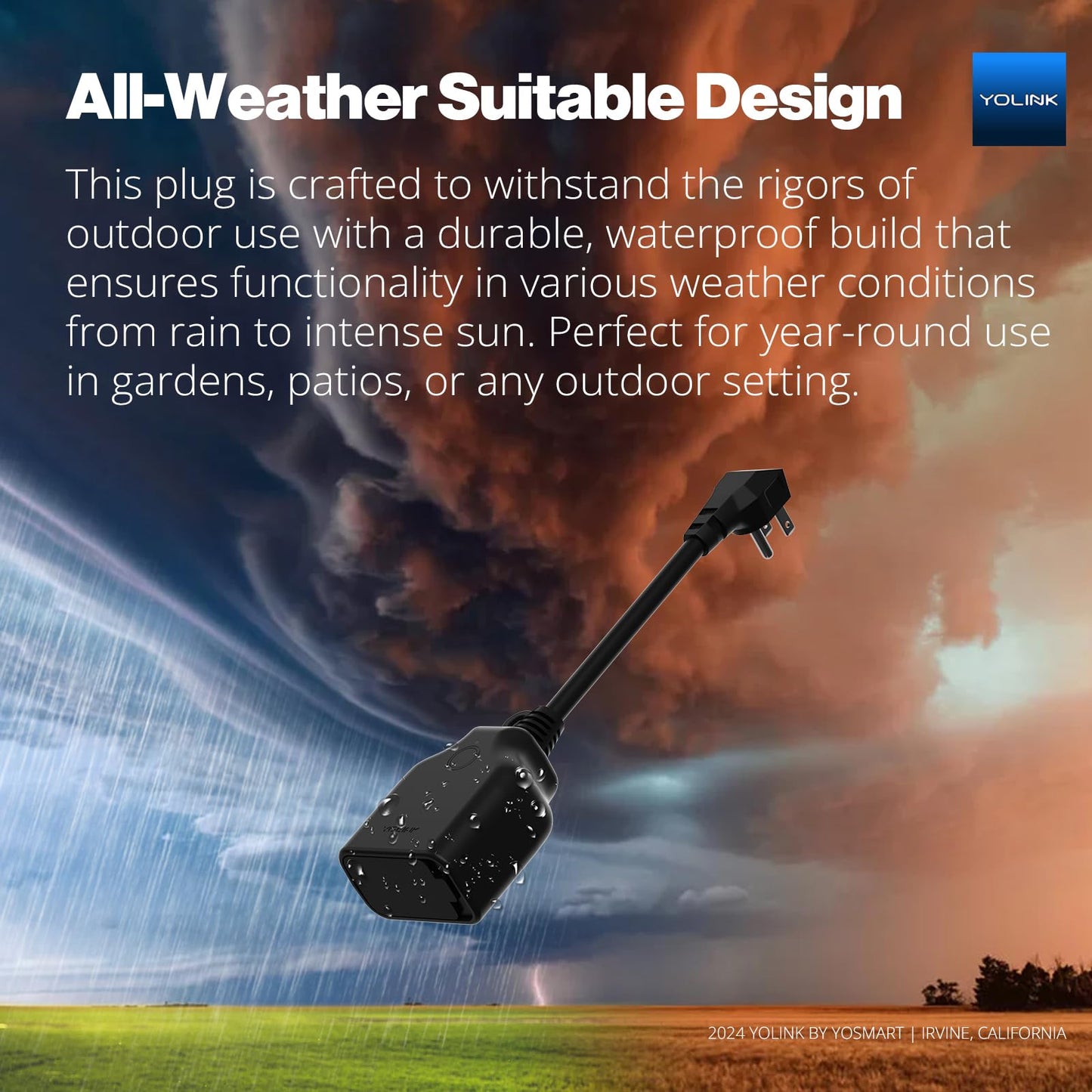 YoLink Smart Outdoor Energy Plug, IP65, 1800W, 15A Smart Plug with Real-Time Energy Monitoring, Automatic Safety Shutoff, Alexa & Google Assistant Compatible, Include YoLink Hub