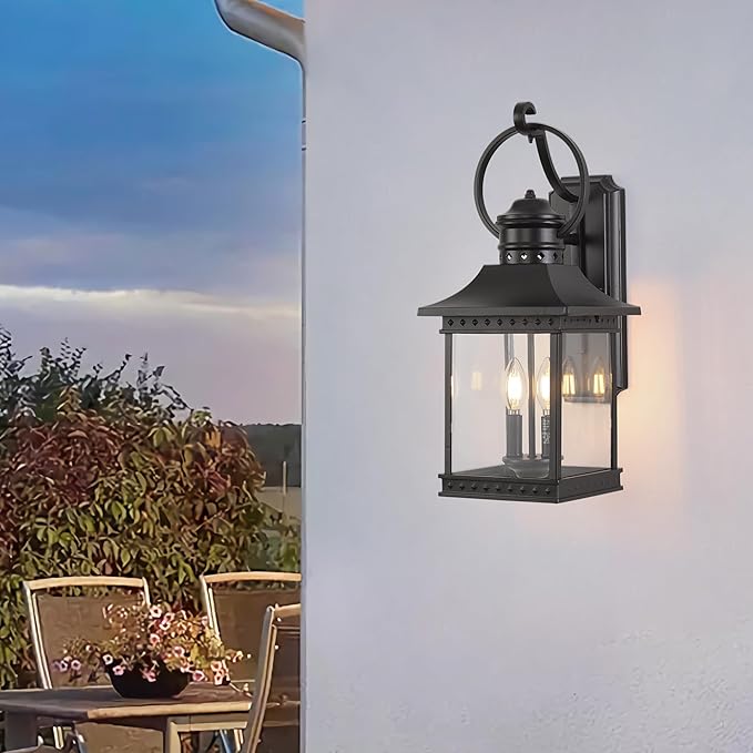 Outdoor Lanterns, 21.5" H Large Exterior Sconce Lights, 2-Light Black Outdoor Wall Light Fixtures with Clear Glass for Porch Patio Farmhouse