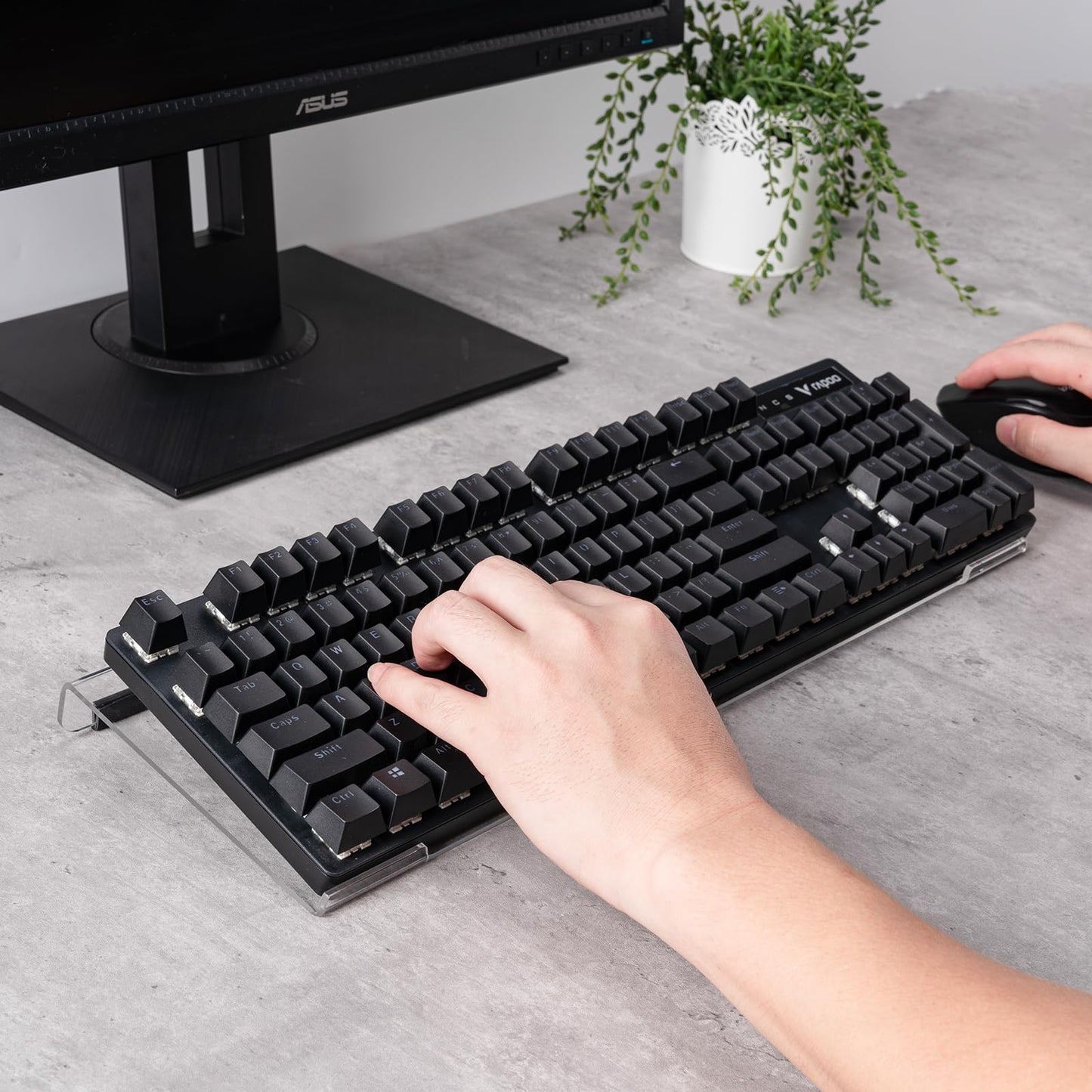 BOOMIBOO Clear Acrylic Tilted Computer Keyboard Holder for Ergonomic Typing, Keyboard Stand with Silicone Anti-Slip Strip, 17 x 5.7 Inch Keyboard Tray for Office Desk, Home, School