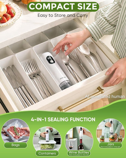 INSMART Compact Vacuum Sealer for Food (Vacuum Sealer Machine + 30 Reusable Vacuum Bags), Powerful Handheld Vacuum Sealer Machine with Visible Water Tank, LED Display & Portable