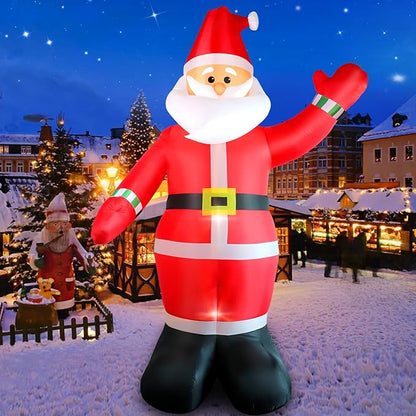 10 FT Christmas Inflatable Santa Claus Outdoor Decoration, Huge Xmas Classic Santa Blow up Santa with Built-in LED Light, Giant Holiday Party Decor for Yard Garden Hall Plaza Mall, Instant Inflate