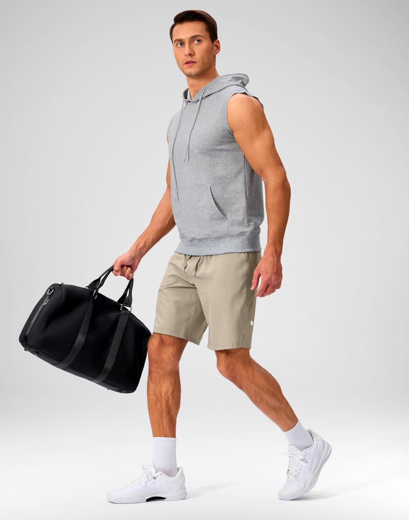 Soothfeel Men's Running Shorts with Zipper Pockets 9 Inch Lightweight Quick Dry Gym Sports Athletic Workout Basketball Shorts for Men (Khaki, L)