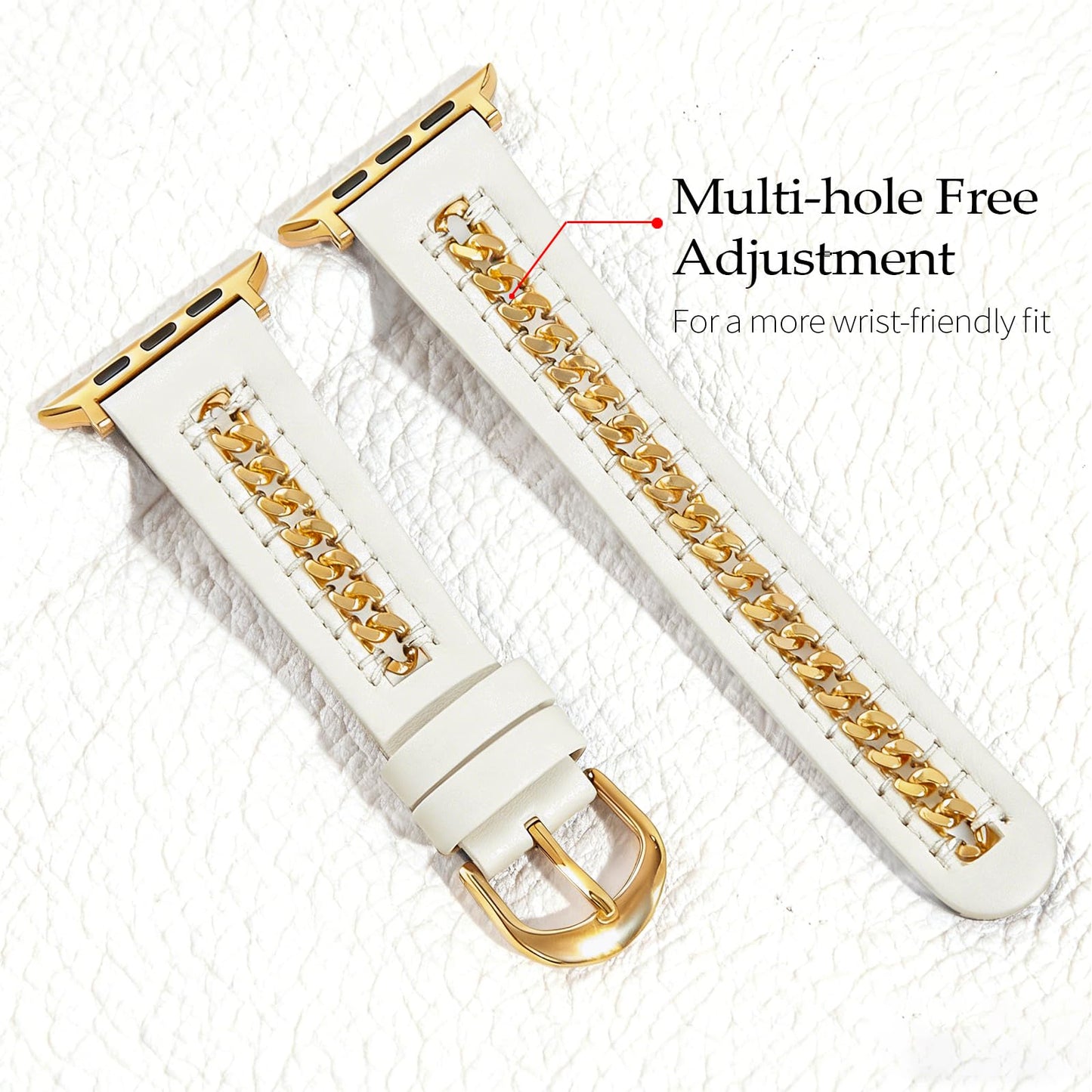 Handodo Italian genuine leather apple watch band with Gold Chain Details, Compatible with Apple Watch Series 11 10 9 8 7 6 5 4 3 2 1 SE SE2 Ultra 2/3, iwatch bands for women men 40mm 38mm 41mm 42mm 44mm 45mm 46mm, SGS Certified,white