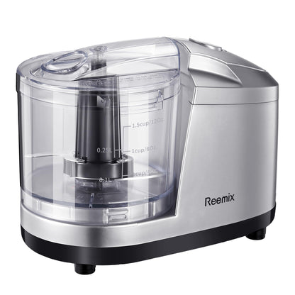 Reemix 1.5-Cup One-Touch Electric Food Chopper, 100W Mini Food Processor Meat Grinder, Mix, Chop, Mince and Blend Vegetables, Fruits, Nuts, Meats, Stainless Steel Blade (Black)
