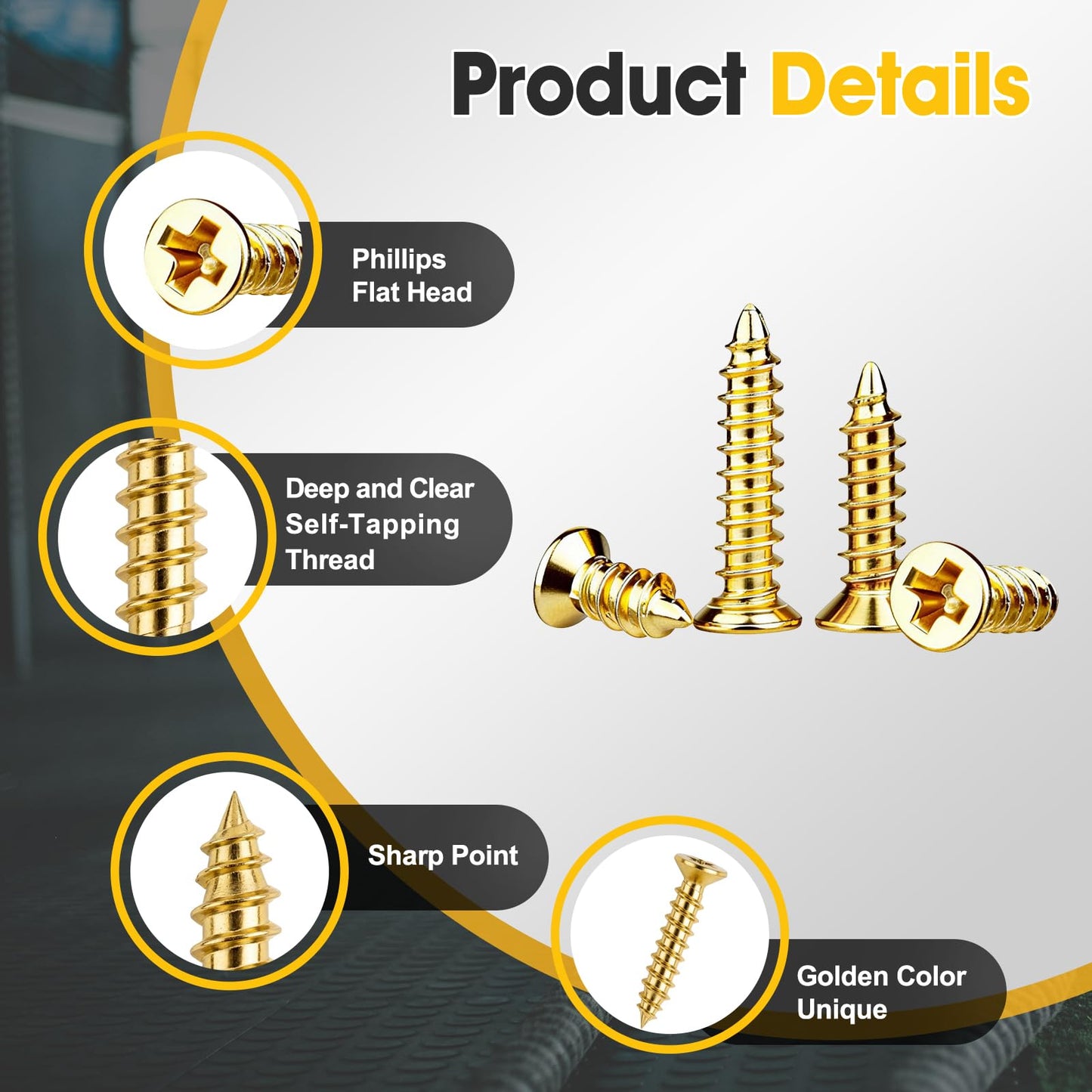 1200 Pcs Small Self Tapping Screws for Plastic and Metal, M2,M2.5,M3 Phillips Flat Head Small Screws,Golden Carbon Steel Tiny Screws Assortment Kit for Woodworking,DIY