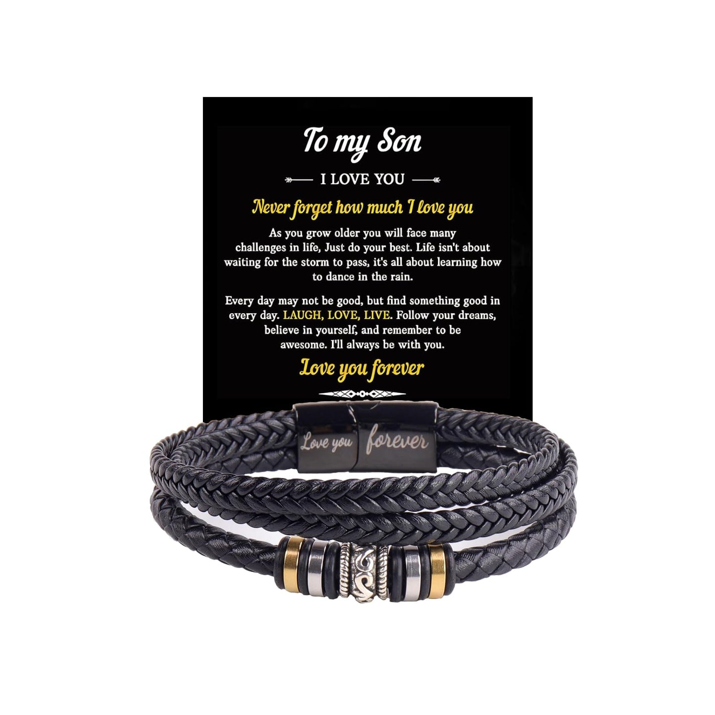 LIU JUN To My Son Grandson Bracelet From Mom Grandma, Infinity Knot Love You Forever Linked Together Handmade Leather Cuff Mens Birthday Weave Gift Jewelry (Love You Forever)