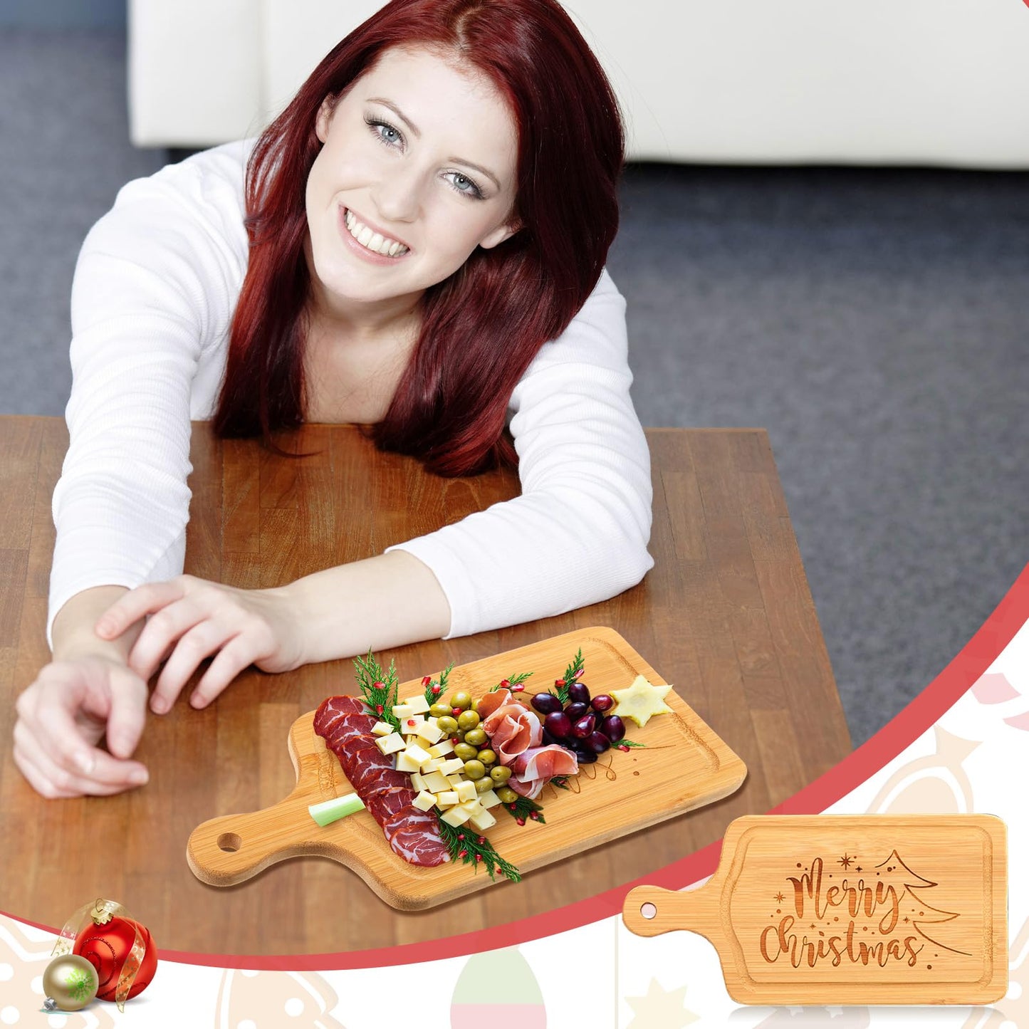 Ziliny 2 Set Christmas Cheese Board and Knife Set, Wooden Small Charcuterie Board Mini Holiday Serving Tray with Knives for Xmas Gift Party Home Decoration (Square)