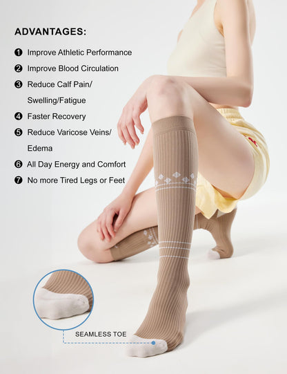FITRELL 3 Pairs Compression Socks for Women and Men 20-30mmHg - Support for Travel, Running, Nurse, Knee High, Neopolitan S/M