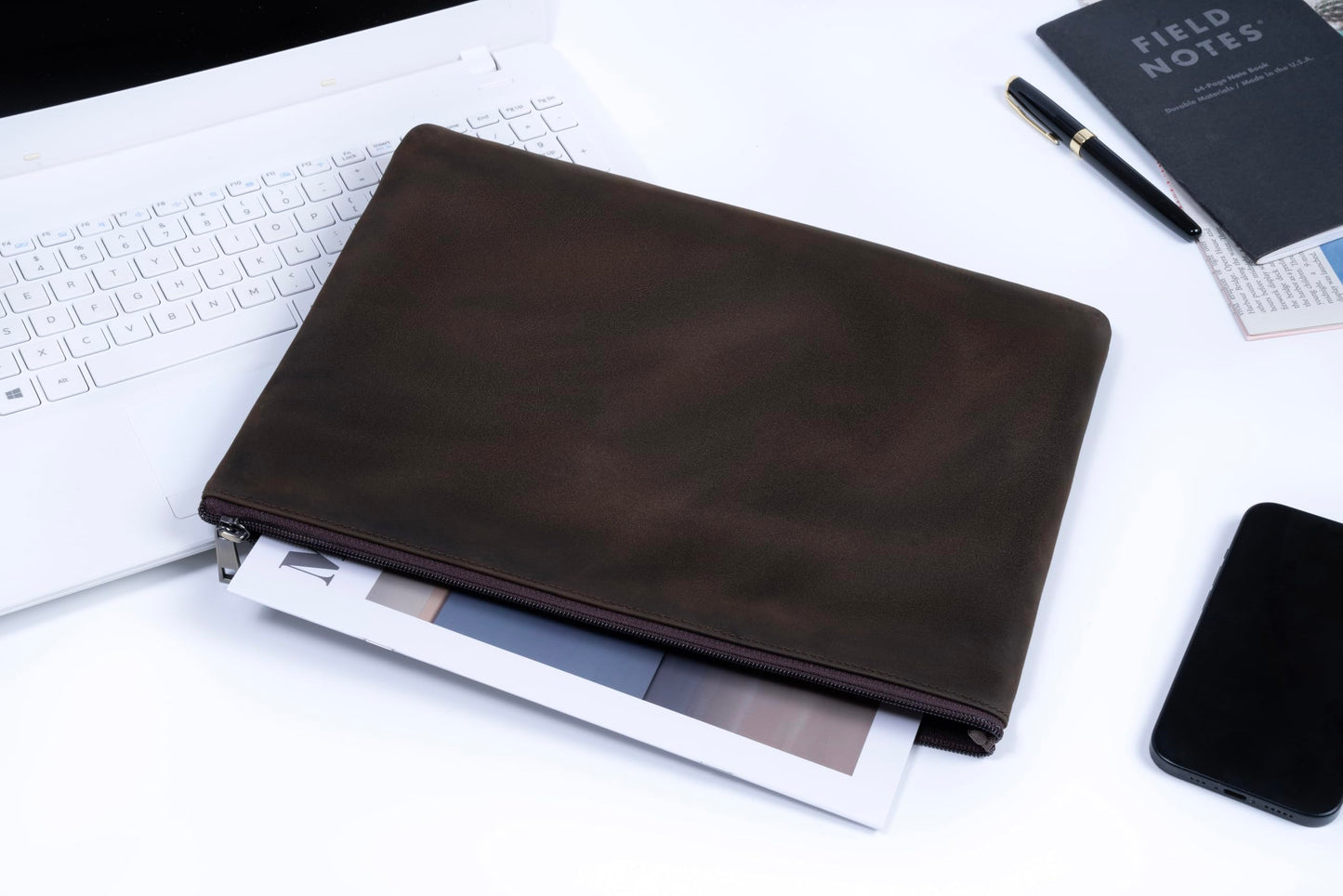 GZRHKJ Genuine Leather A4 File Folder for Document, Leather File Folder Organizer Document Holder for Men&Women, Waterproof Portfolio Envelope Folder Case