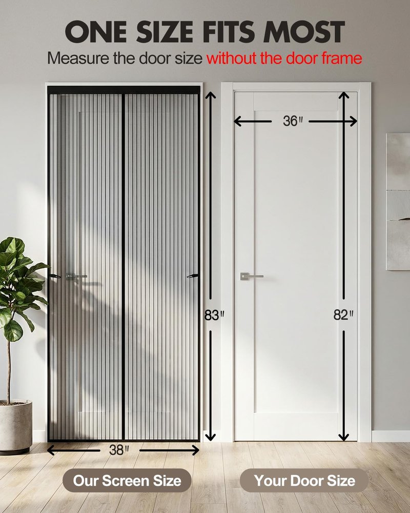 Magnetic Screen Door, Self Sealing & Hands Free Screen Door with Heavy Duty Mesh, Pet & Kid Friendly Screen Door Mesh Keeps Bugs Out, Easy Install with Straps (38"×83" (Fit Door Size 36"×82"))