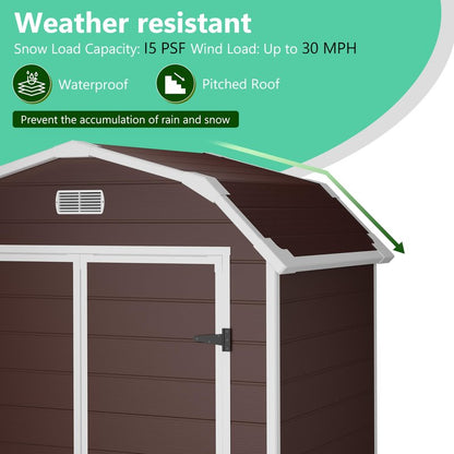 6x4.5 ft Resin Storage Shed with Floor, Outdoor Garden Shed for Backyard, Large Plastic Storage Shed with Double Doors, Weatherproof Tool Shed for Bike, Patio, Lawn
