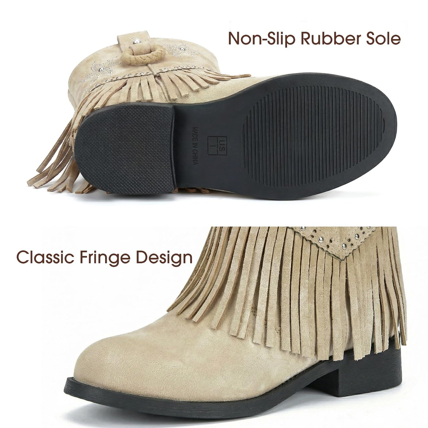 Choiran Fringe Cowgirl Boots for Girls - Floral Cowboy Boots for Little Kid/Big Kid/Toddler, Comfortable Non-Slip Suede Western Shoes for Daily, Rodeo Theme Party, Casual Wear